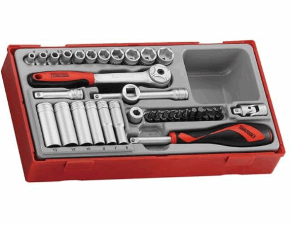 Teng 35pc 1/4in Dr. Socket & Acc Set 4-13mm - TC-Tray