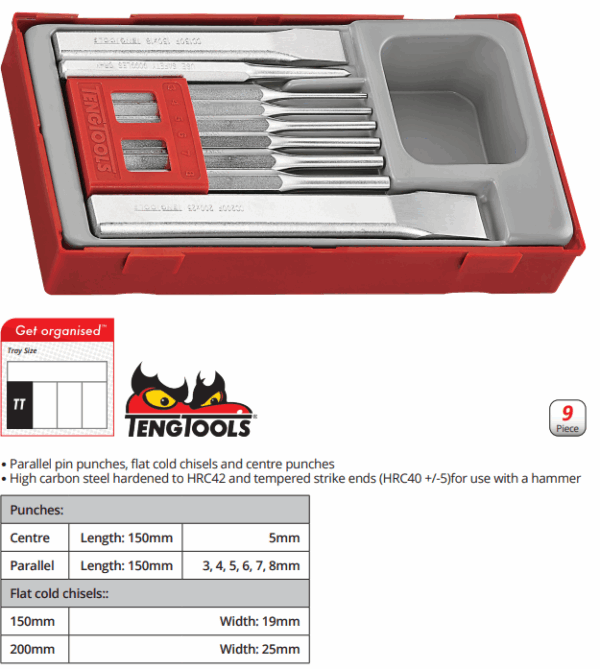 Teng 9pc Pin Punch & Chisel Set - TC-Tray - Image 2