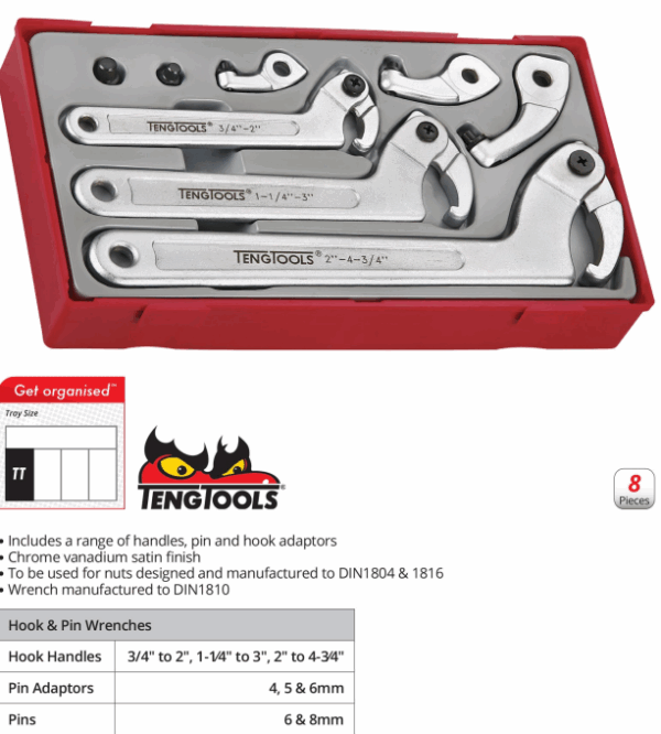 Teng 8pc Hook & Pin Wrench Set - Image 2