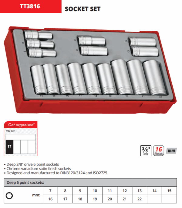 Teng 16pc 3/8in Deep Sockt Set - Image 2